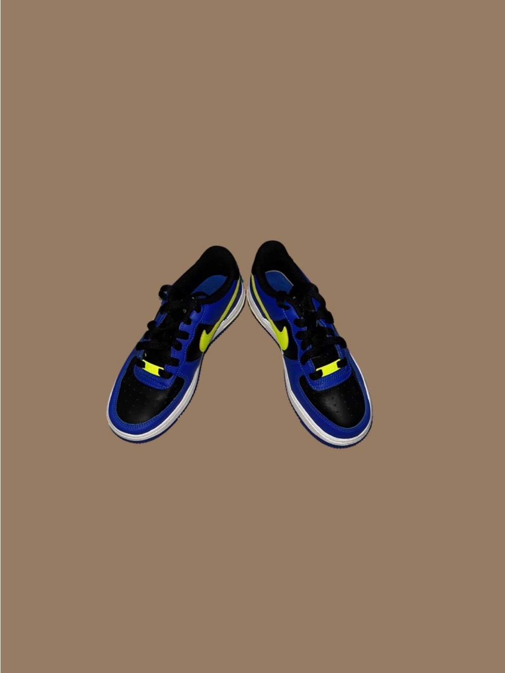 Air Force Blue and Black Low-Top Sneakers with Neon Yellow Swoosh